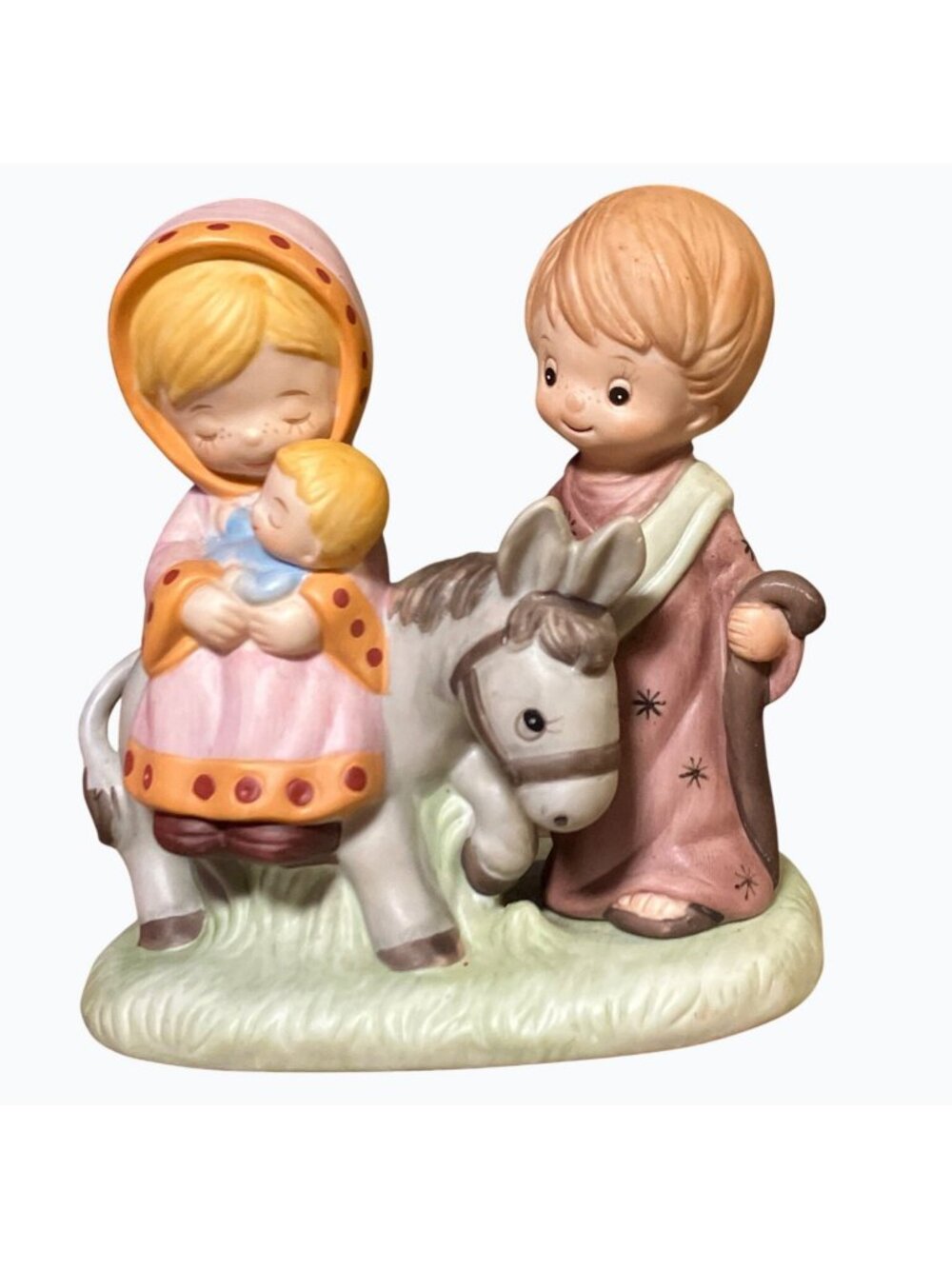 Homco Nativity Figurine Mary Joseph Baby Jesus Donkey 5608 Ceramic Collectible